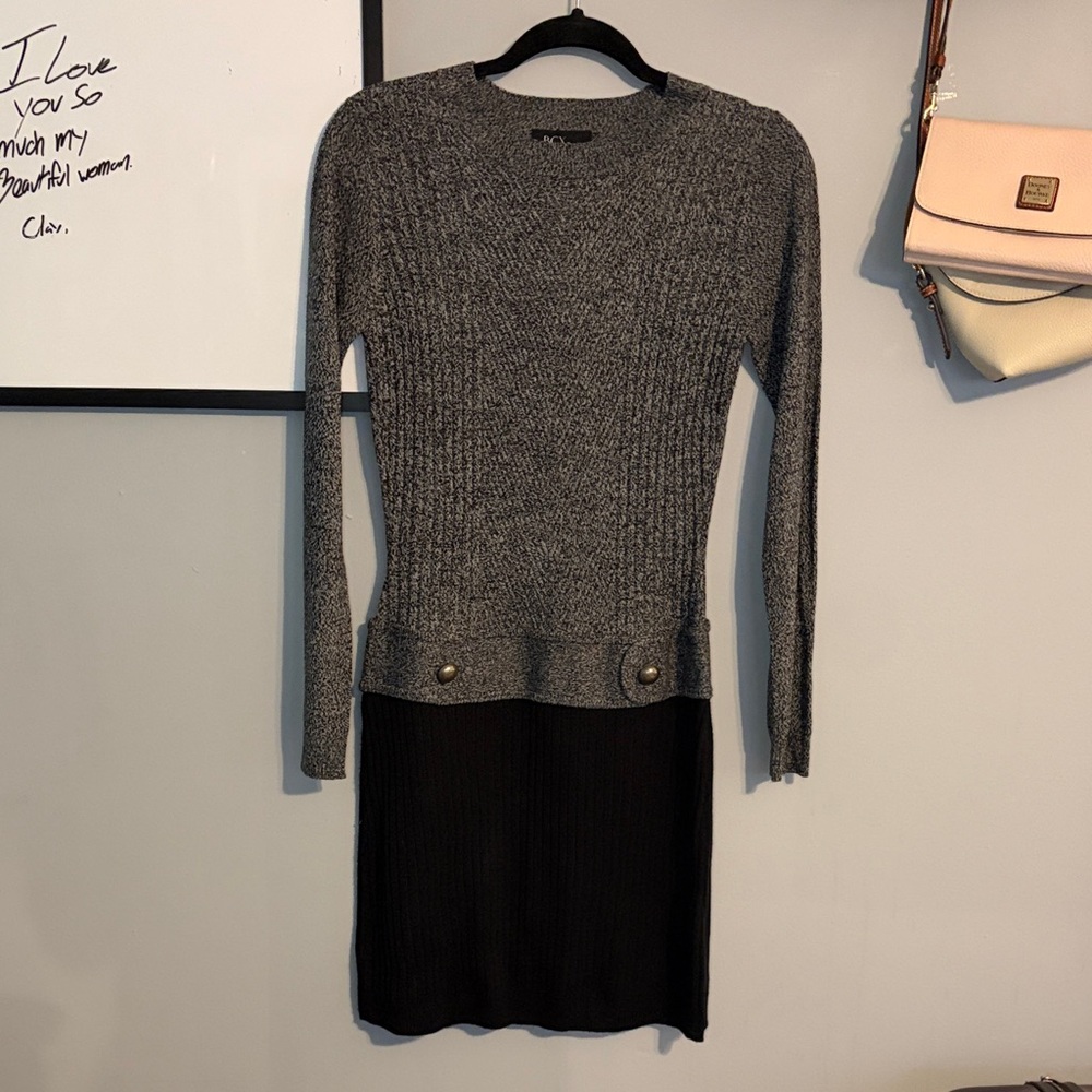 BCX Charcoal and Black Long Sleeve Dress